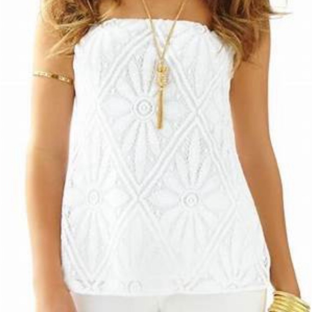 Lilly Pulitzer Strapless Lace Top – White (Size Small) Y2K Coastal Chic